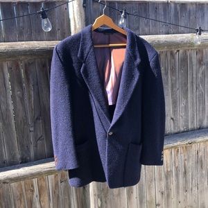 Large men’s Joseph & Feiss International navy blue wool blend suit coat.